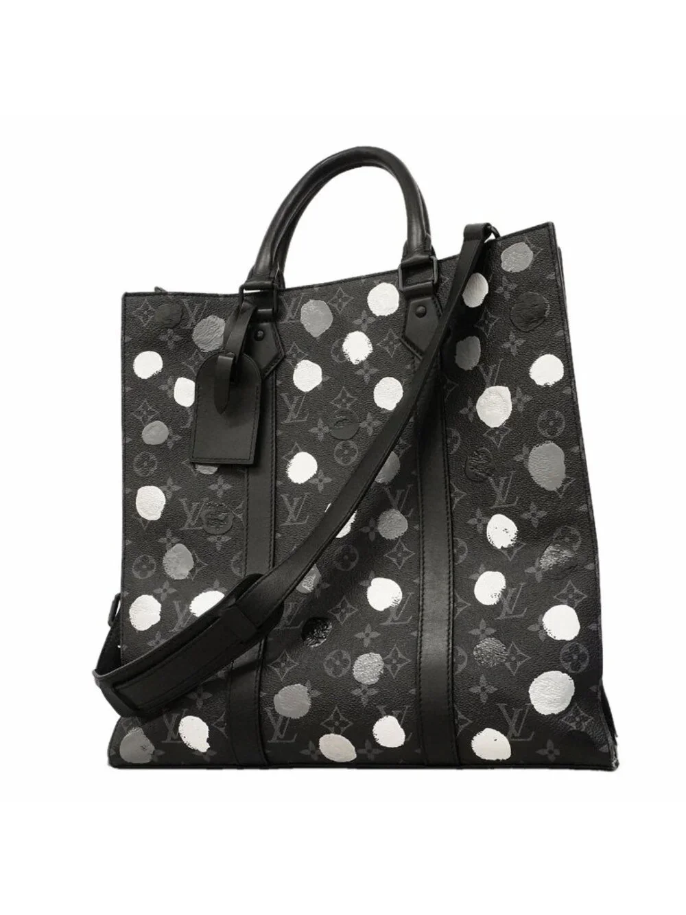 Louis Vuitton Tote Monogram Eclipse Sac Plat Black 2-Way Yayoi Kusama Collaborat